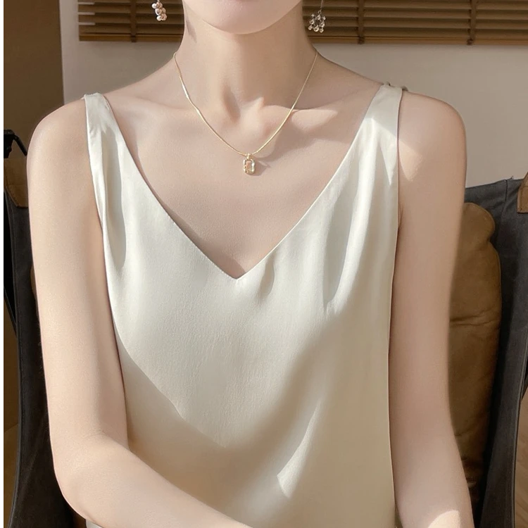 双肩带背心呢 吊带丝滑丝缎外穿无袖上衣