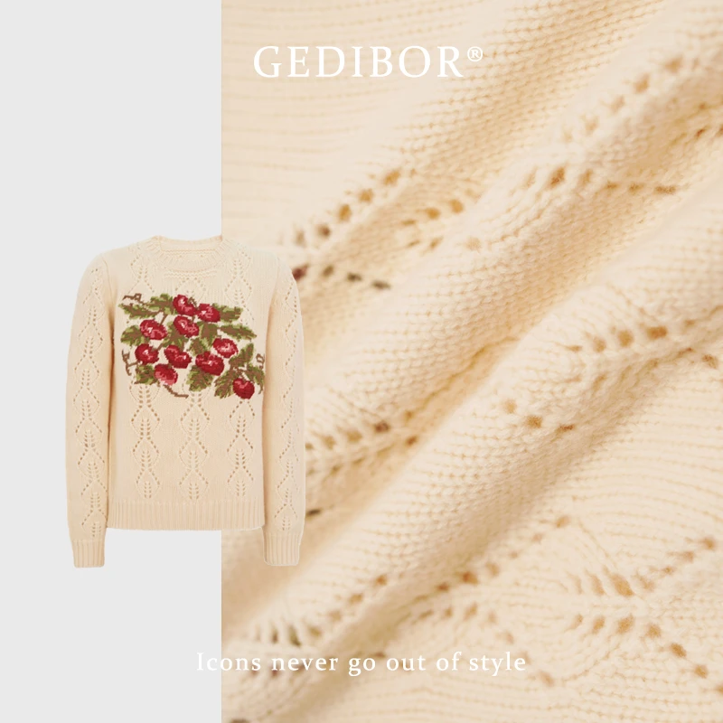 【GEDIBOR】“ 浪漫樱桃”樱桃刺绣羊毛时尚针织上衣