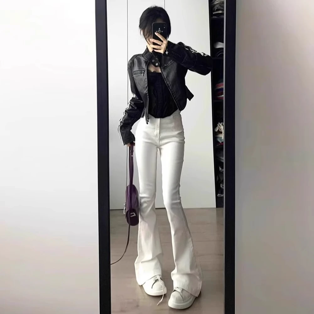白色莱赛尔天丝微喇牛仔裤女2025新款夏季薄款高腰修身辣妹喇叭裤