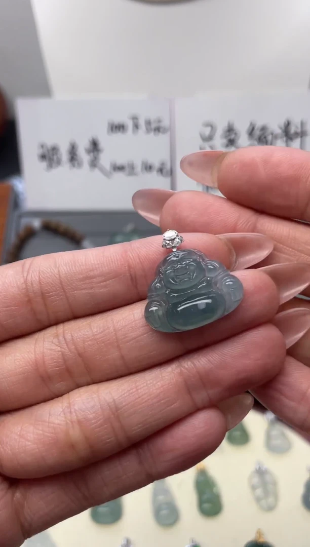 颈饰18K金镶嵌翡翠（57号链接）纯天然A货缅甸翡翠佛公吊坠