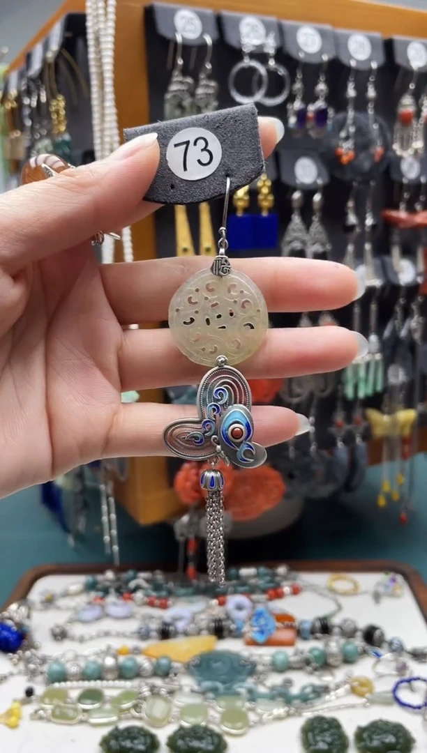 翡翠银S925镶嵌耳饰饰品