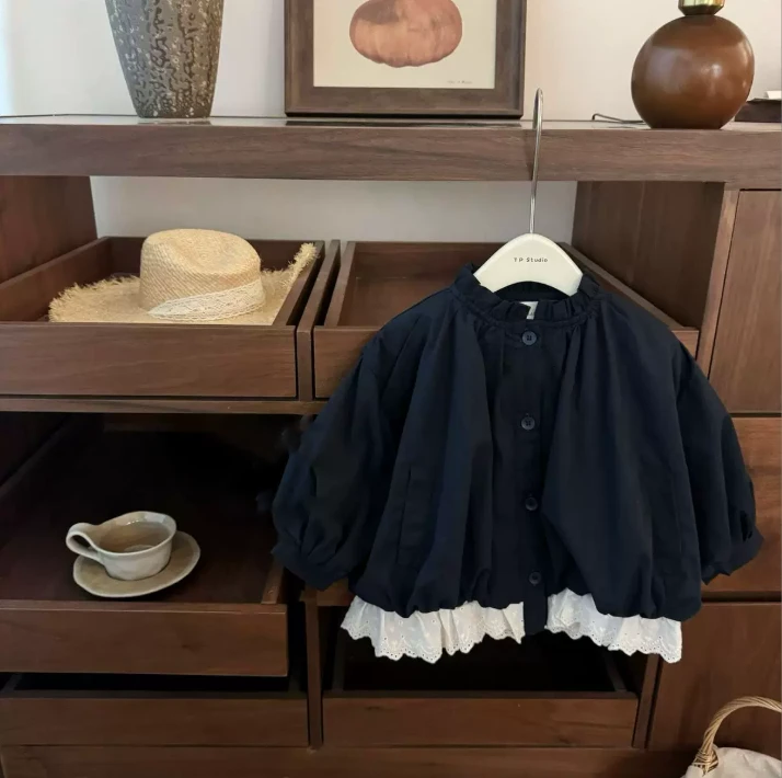 女童外套春秋款2025新款儿童洋气时髦蕾丝边夹克上衣女孩秋装衣服