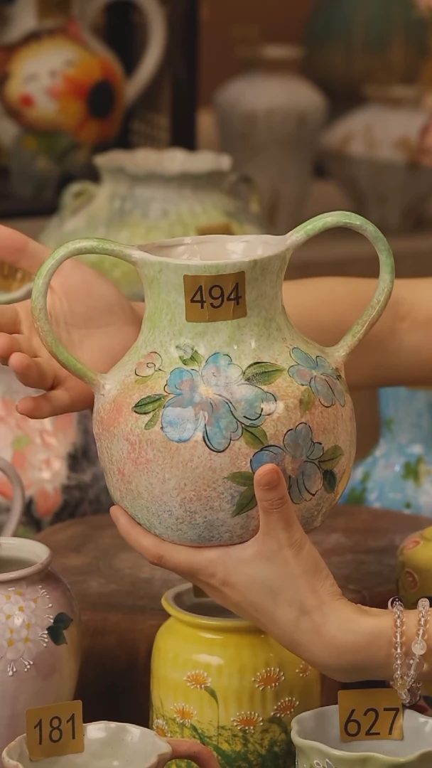 陶瓷494景德镇设计师手作花器摆件侘寂风