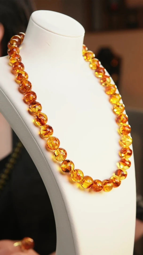 琥珀颈饰未镶嵌天然俄罗斯花珀项链12MM