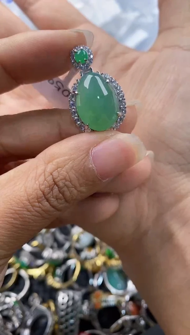 银S925镶嵌戒指翡翠777---7