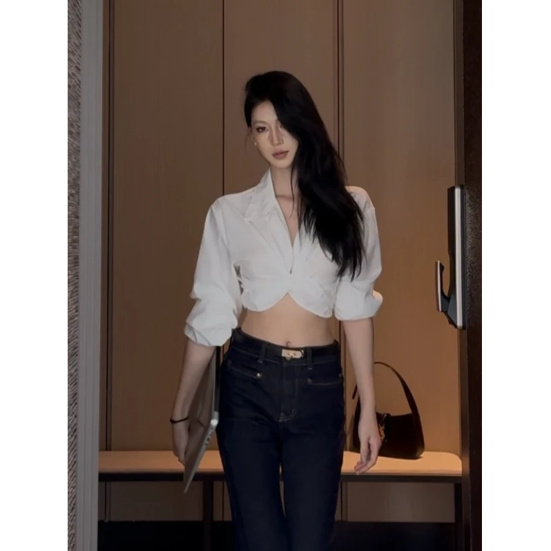 IFMR独特漂亮衬衫女新款爆款洋气女士气质上衣短款轻职风衬衣F