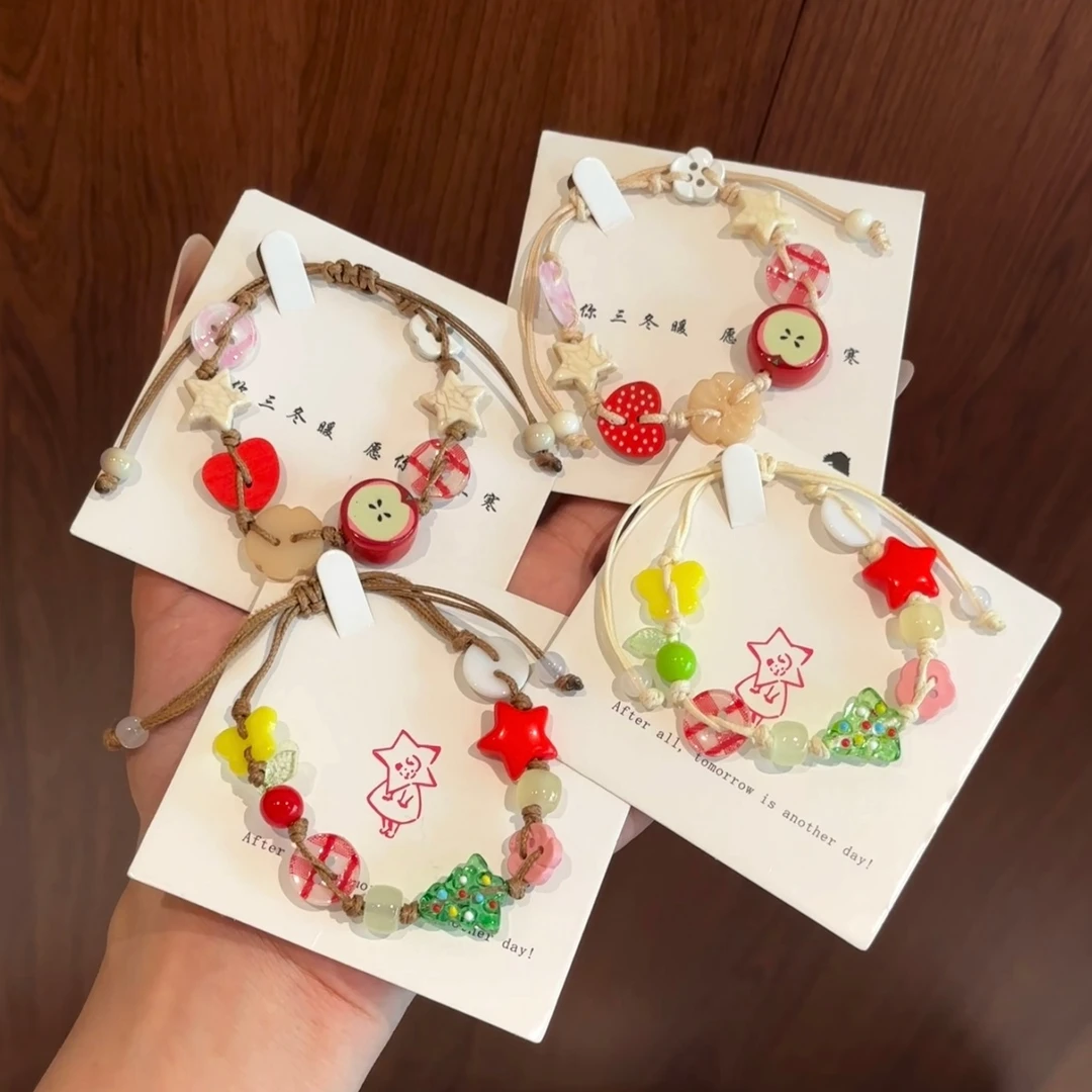 非金属布艺手链 圣诞节平安夜手链苹果圣诞树编织手绳情侣手饰