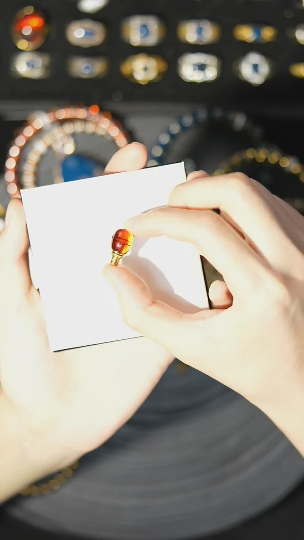 【闪购商品】琥珀裸石银S925镶嵌红蓝三通大孔