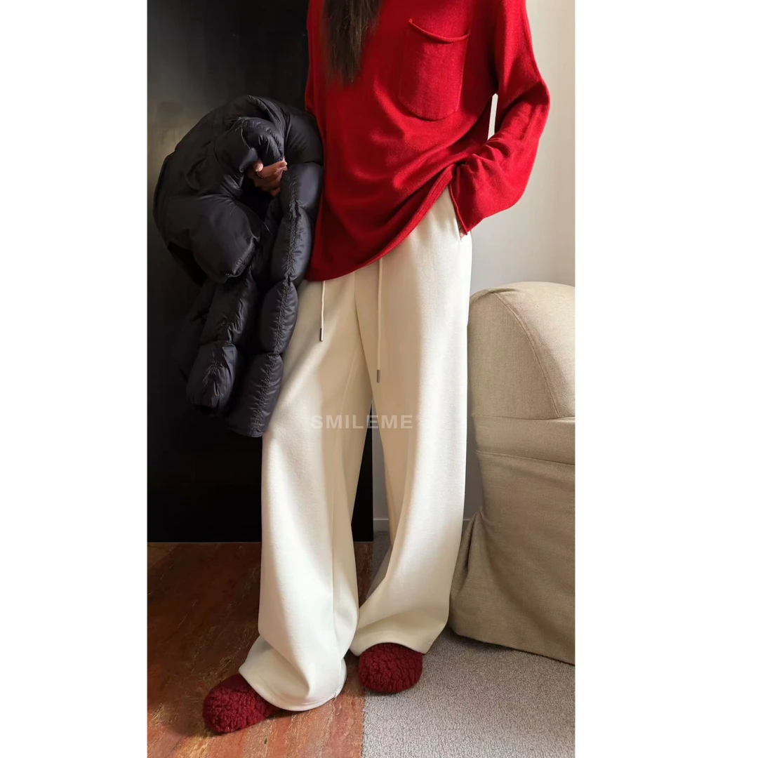 SMILEME【糯米裤】秋冬款绵羊毛混纺加绒加厚高腰直筒裤MC09025411