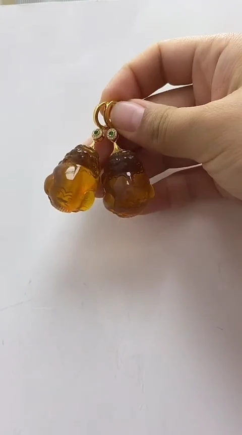 【闪购商品】琥珀裸石银S925镶嵌琥珀耳坠
