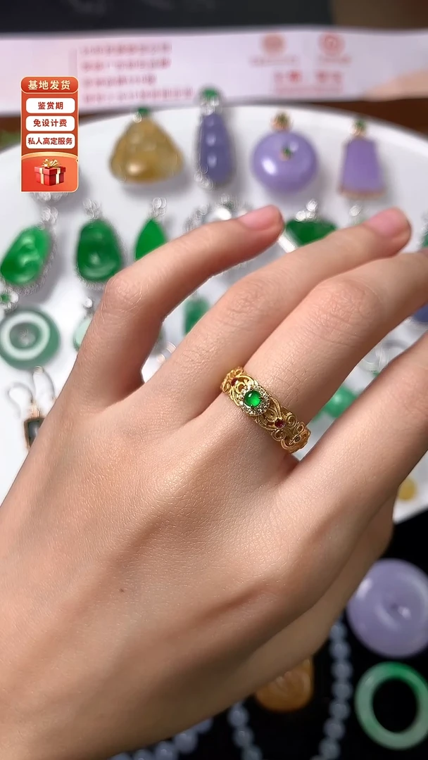 翡翠戒指银S925镶嵌戒指