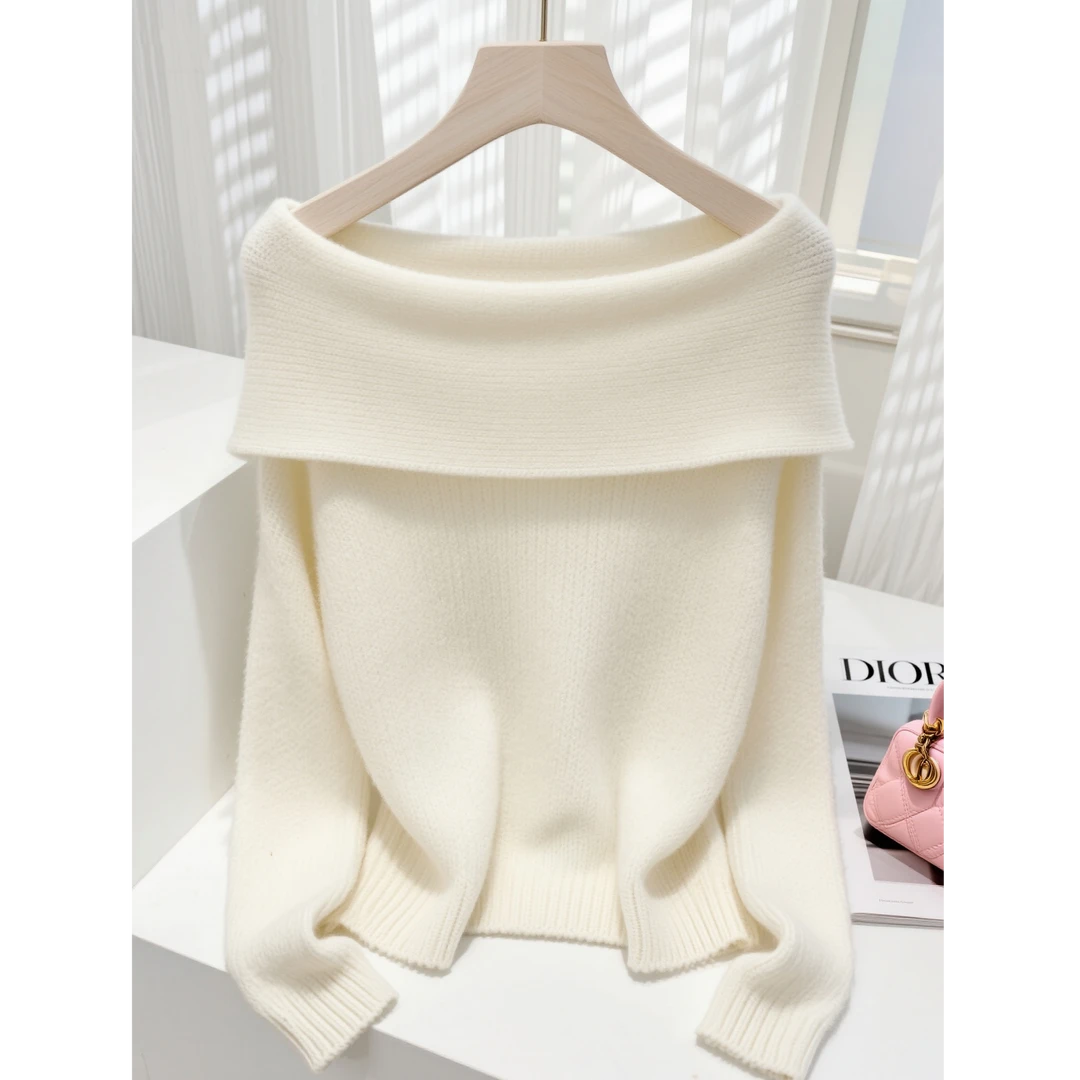 2025秋冬季新款洋气软糯时尚百搭气质显瘦一字肩超好看毛衣针织衫