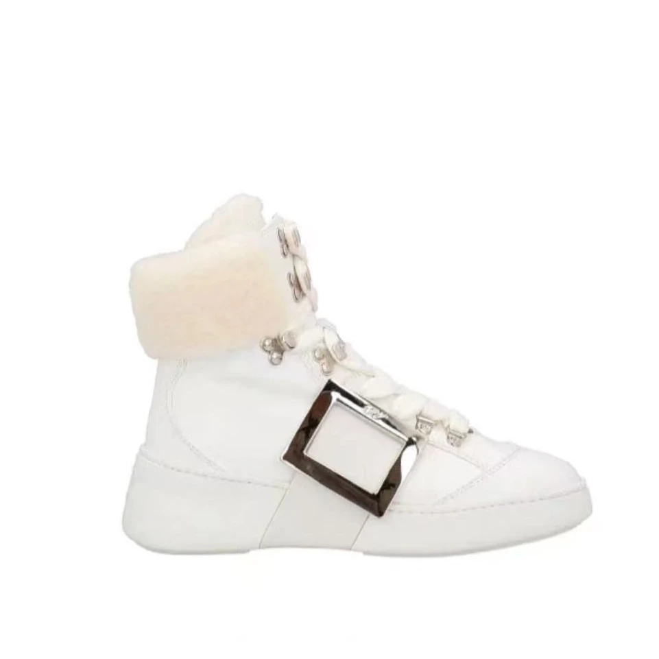 未使用 Roger Vivier/罗杰·维威耶 白色高帮毛毛短靴37.5