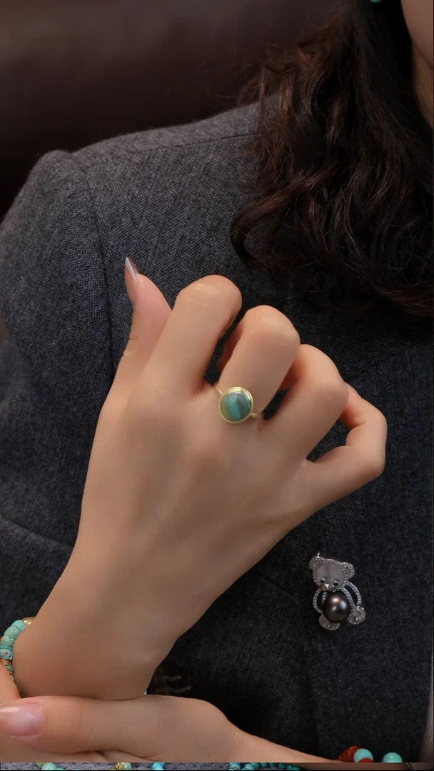 银S925镀金镶嵌绿松石戒指1111