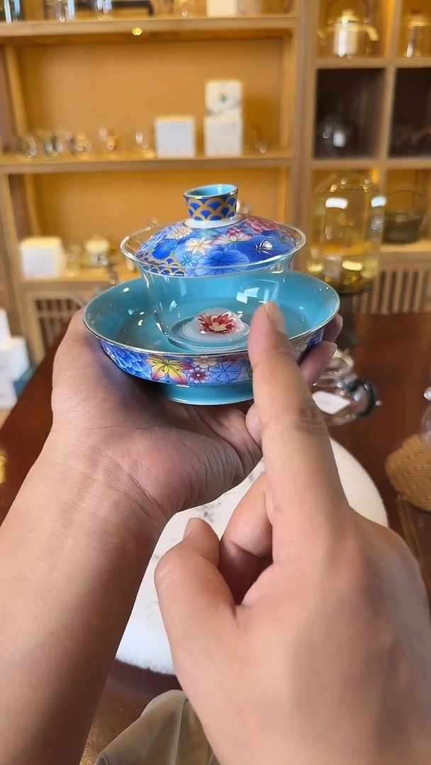 茶杯紫砂粉花语盖碗