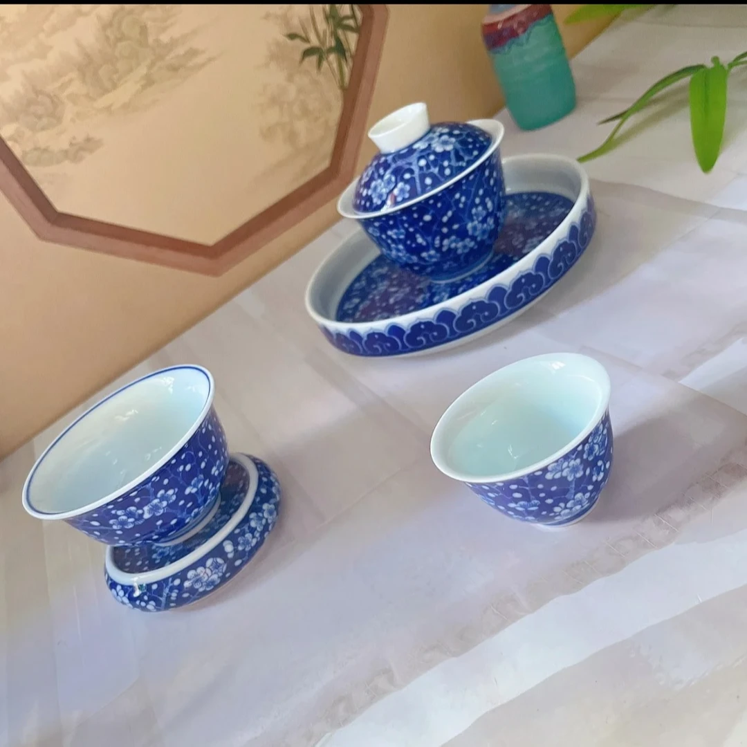 景德镇青花瓷盖碗壶承五件套功夫茶具