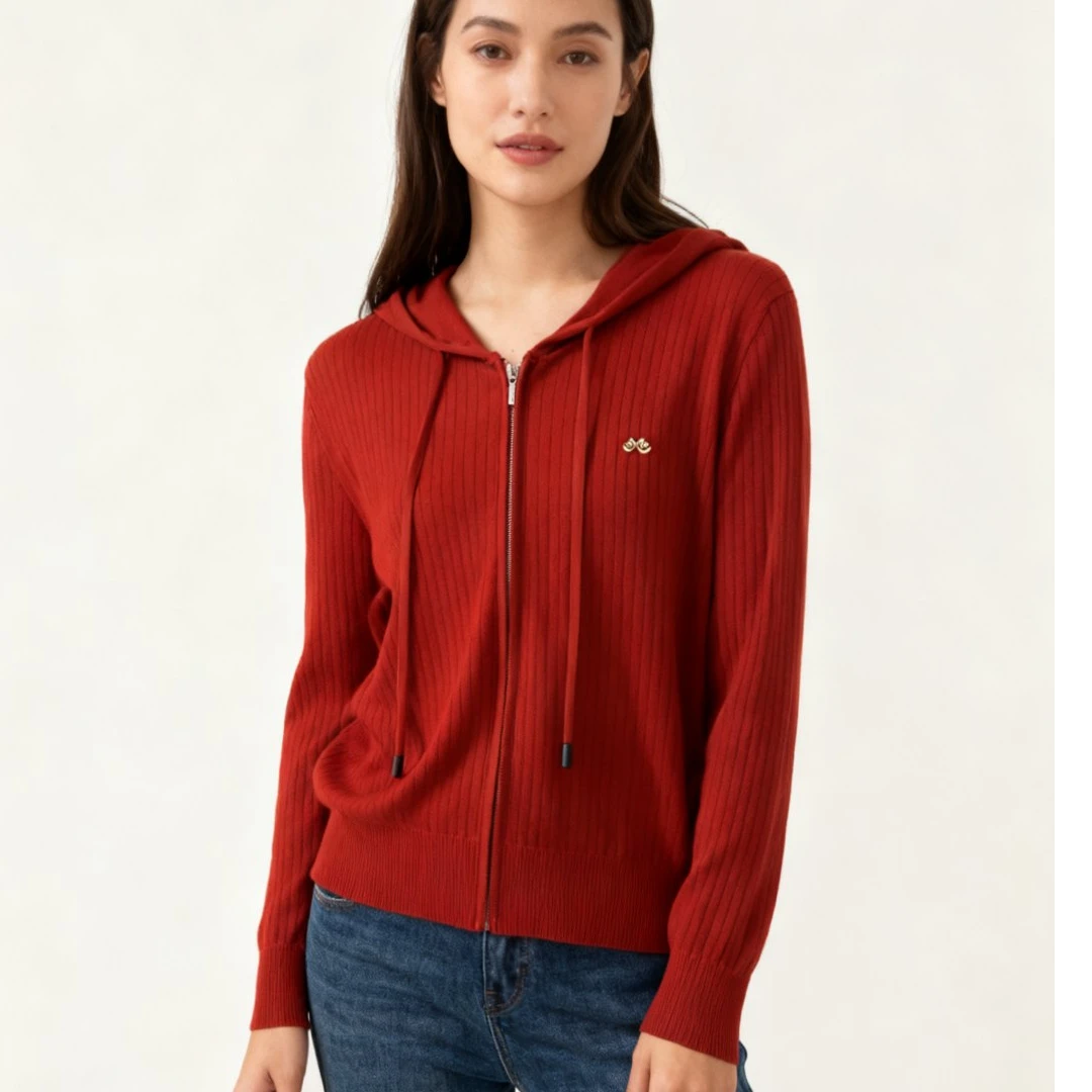 连帽时尚百搭洋气天丝针织衫外套上衣秋冬秋季毛衣长袖带帽