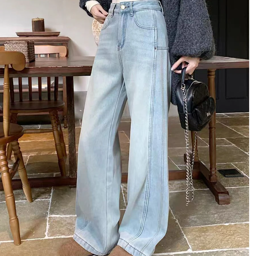 芭莎家早春66881时尚洋气浅蓝色阔腿牛仔裤
