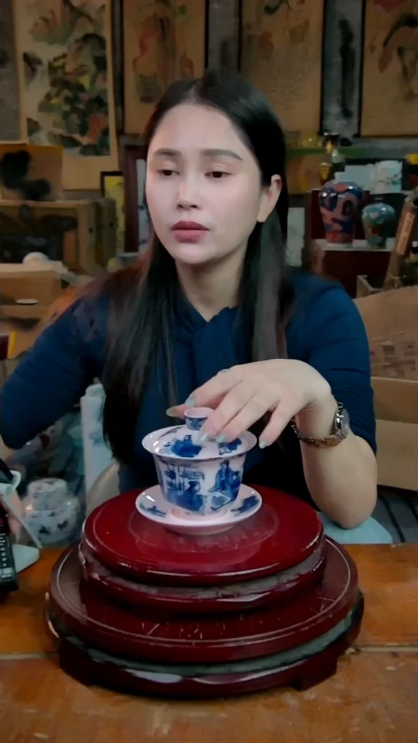 摆件陶景德镇陶瓷摆件稀土竹林七贤三才