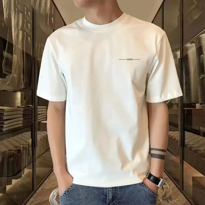 短袖夏季T恤t恤白色圆领半袖男款男士男装上衣重磅纯棉宽松洋气