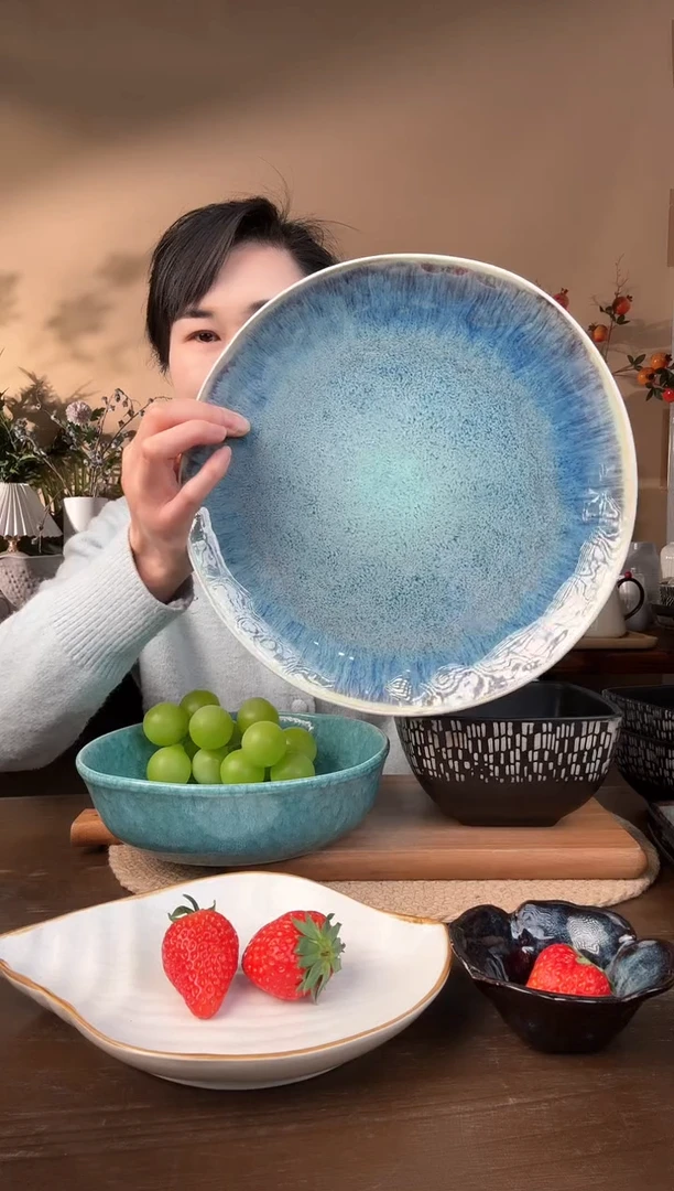 【闪购商品】瓷片10.8英寸异形窑变大盘微瑕