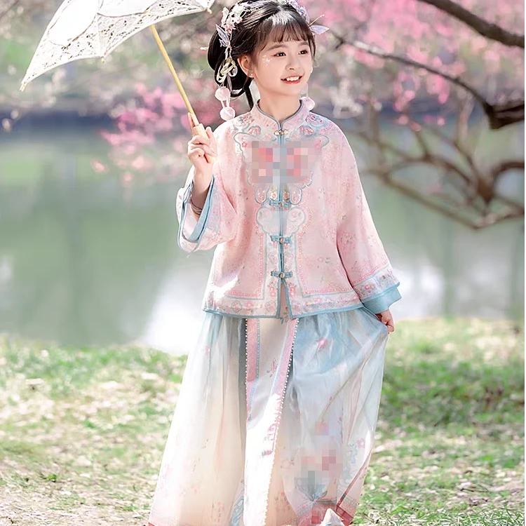 女童汉服秋季2025新款立领明制汉元素古装儿童古风唐装公主裙