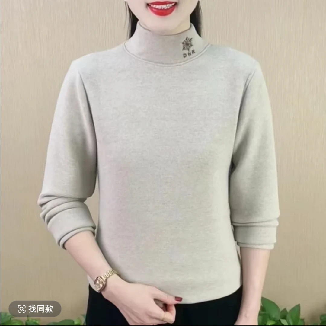 德绒打底衫女2024新款秋冬时尚百搭长袖上衣双面绒半高领气质显瘦