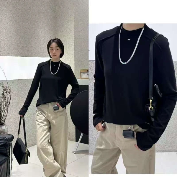 【小鑫】 软软糯糯 大码胖mm韩系立体剪裁修身显瘦拼接长袖打底T恤
