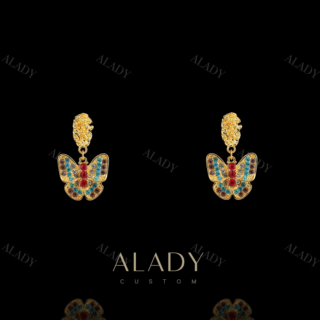 合金合成锆石耳饰 彩色蝴蝶耳钉-YL2727