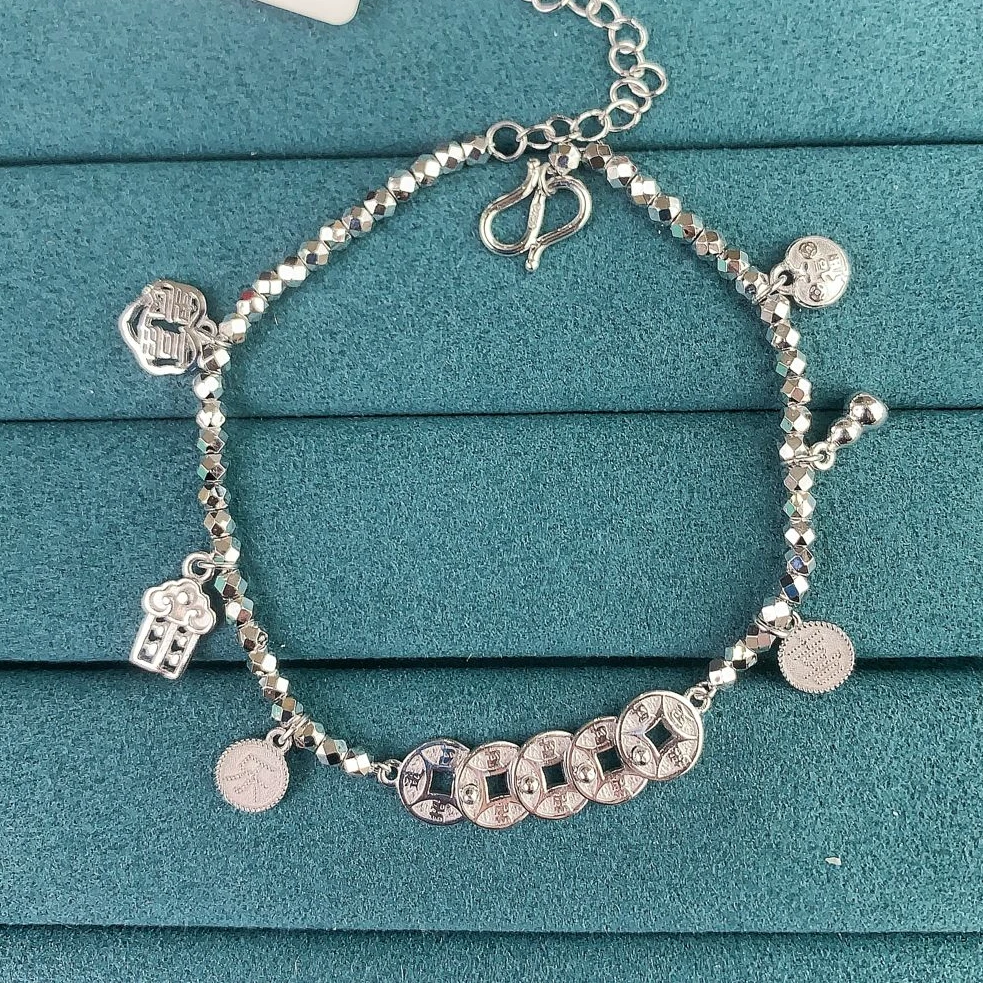 铂金素金五帝钱平安喜乐手链