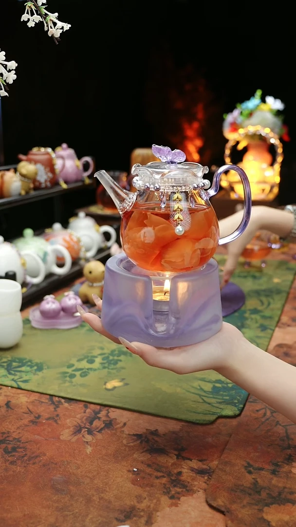 【闪购商品】紫色温茶台+茶壶+链子+杯子