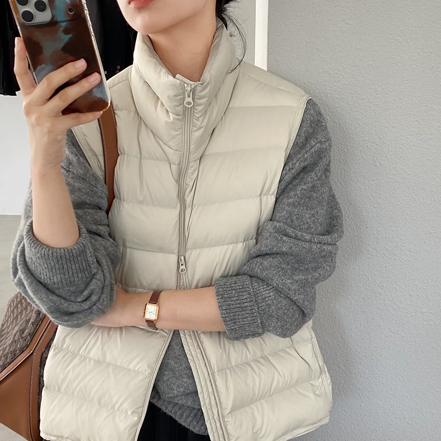 韩版立领排骨羽绒服马甲女2025爆款超好看90白鸭绒外套