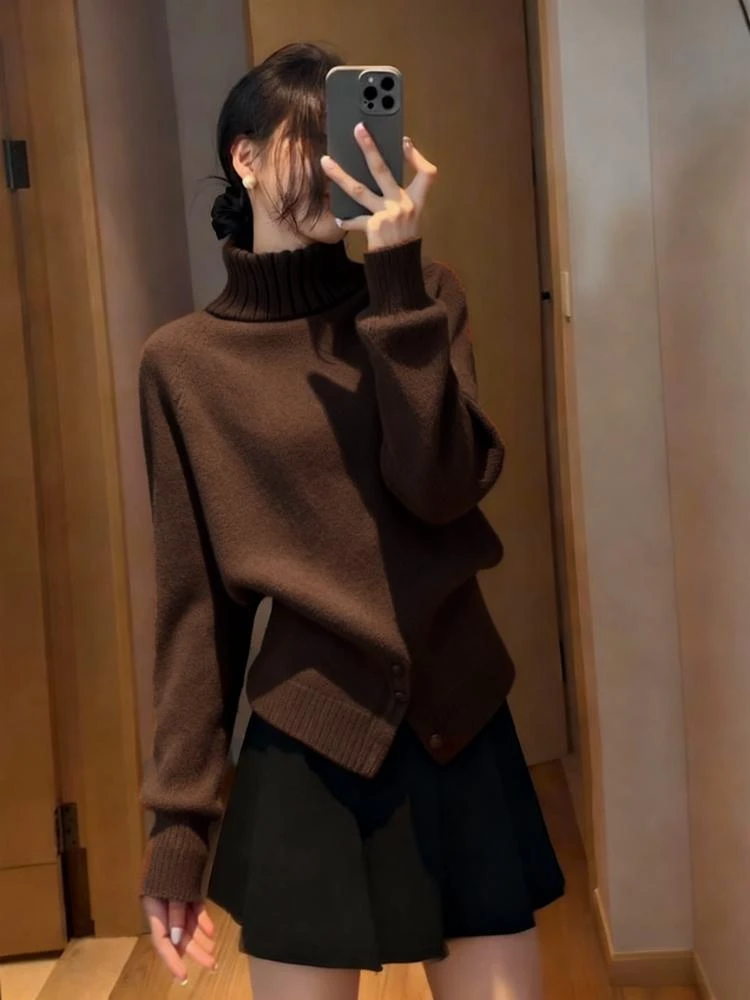 咖色高领打底毛衣女2025新款秋冬保暖内搭轻熟风高级感针织衫上衣