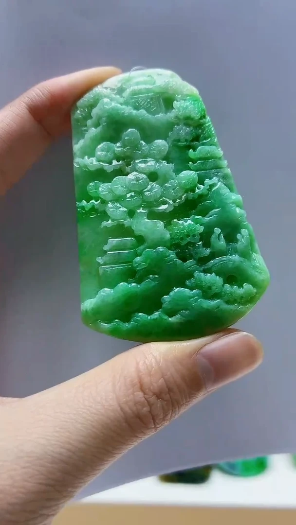 未镶嵌定制翡翠4688zm-毛货挂件山水11