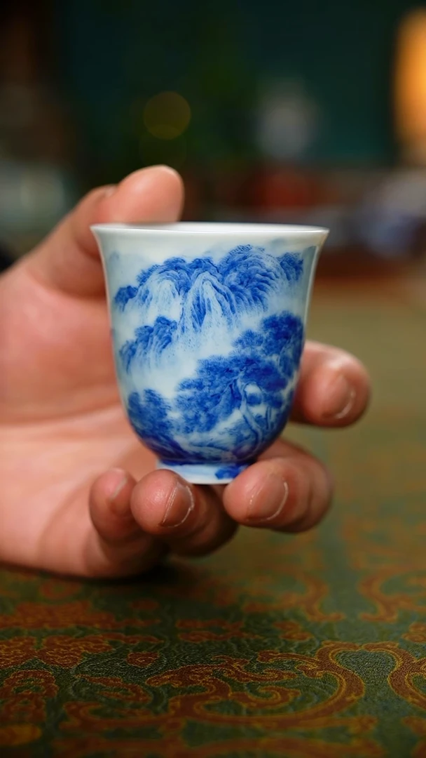 【闪购商品】杯砚菲轩珍藏款青花山水铃铛杯70cc