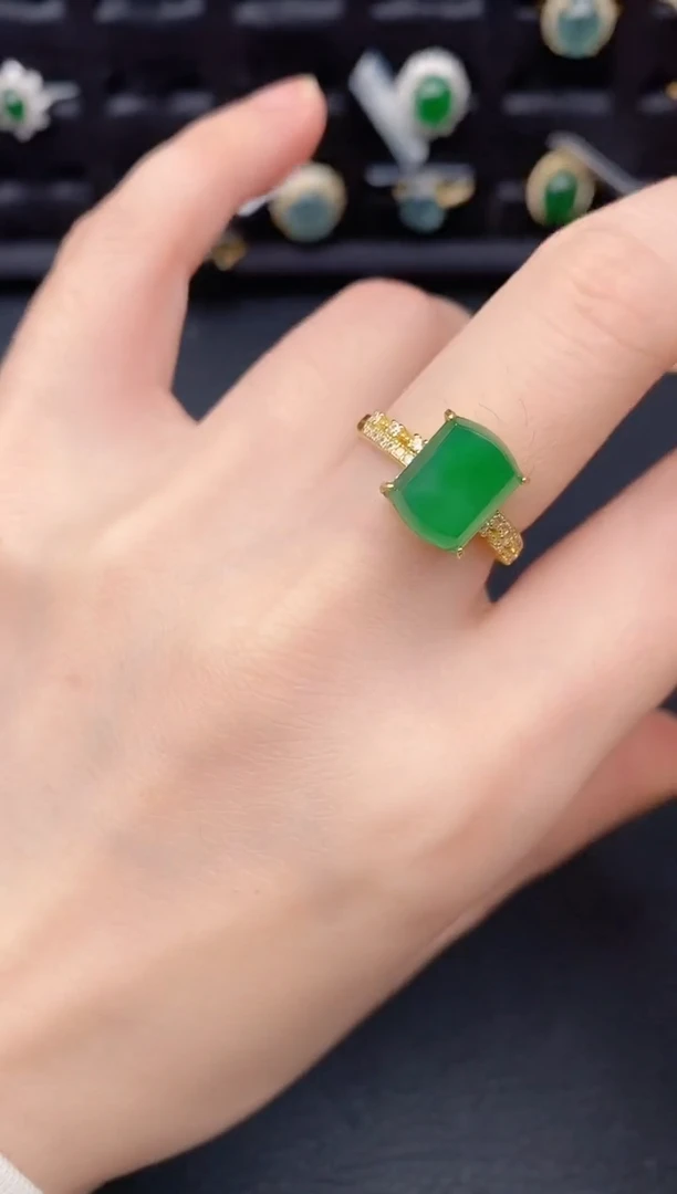 银S925镶嵌戒指翡翠天然a货翡翠308