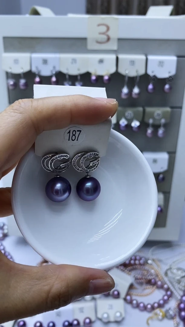 银S925镶嵌淡水珍珠耳饰187