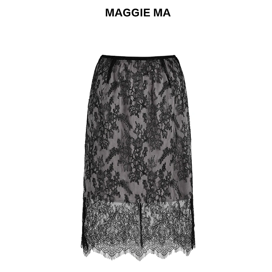 MAGGIE MA马婧设计师款蕾丝半裙性感优雅中长款半身裙132B/181B