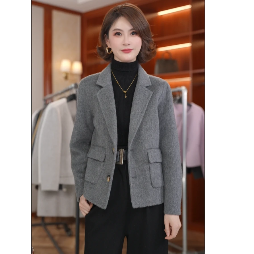 2025新品高级感手工双面羊毛单排扣百搭设计师短款长毛外套630