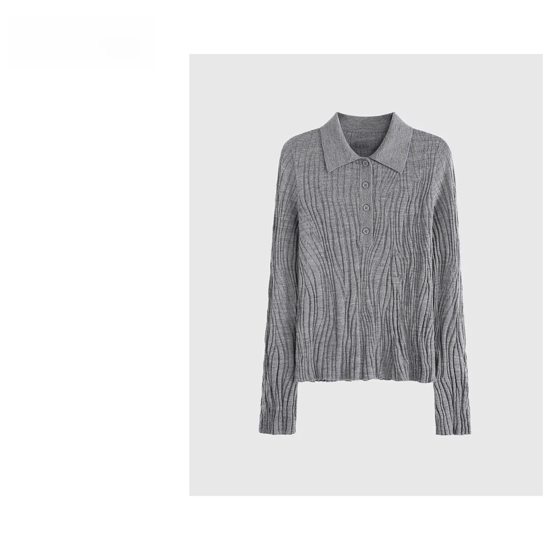 韩系Polo领长袖羊毛针织衫修身显瘦气质毛衣上衣女