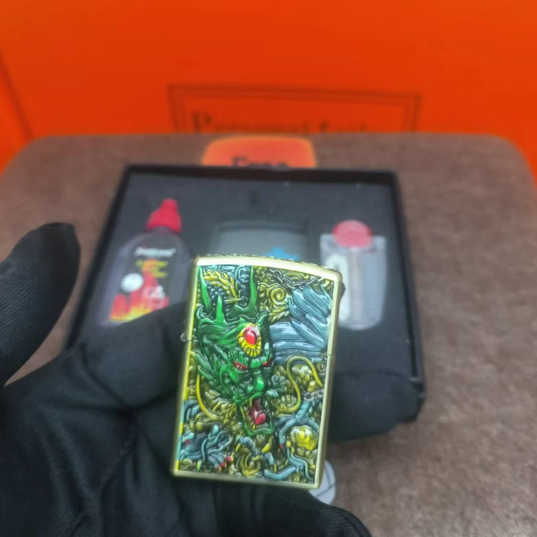 彩绘龙头 见棺发财打火机便携设计创意个性的网红防风煤油礼盒装