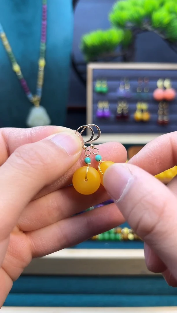 【闪购商品】蜜蜡耳饰14K金镶嵌EEEEEEEE