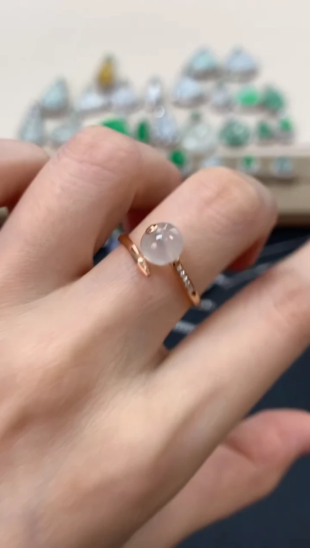 翡翠戒指18K金镶嵌珠子戒指1980