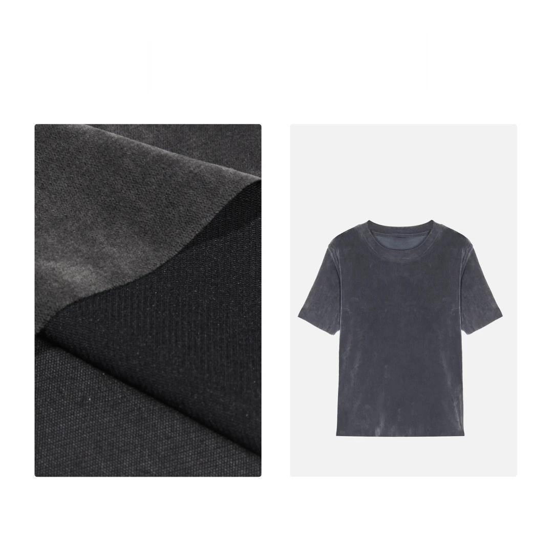 凯特丝蓓1685#气质透气休闲显瘦圆领纯色套头丝绒短袖上衣