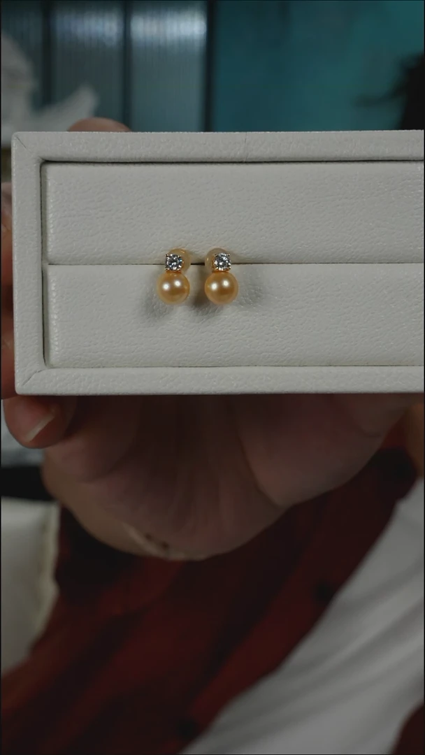 银S925镶嵌耳钉海水珍珠AK羽皇金戴妃7-7.5mm