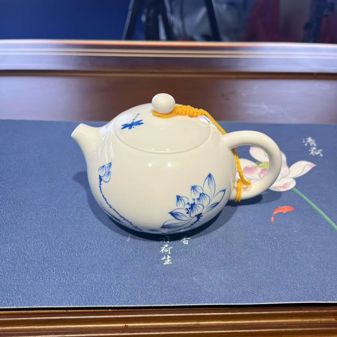 手绘荷花青花家用泡茶功夫珐琅彩茶具西施壶泡茶壶泡壶花茶壶陶瓷
