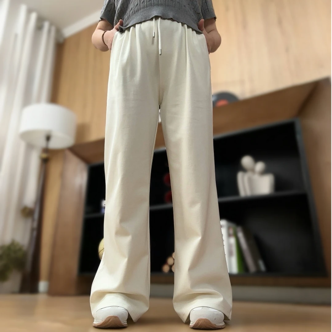 春夏大码宽松斜纹弹力直筒宽松垂感百搭显瘦拖地直筒裤001