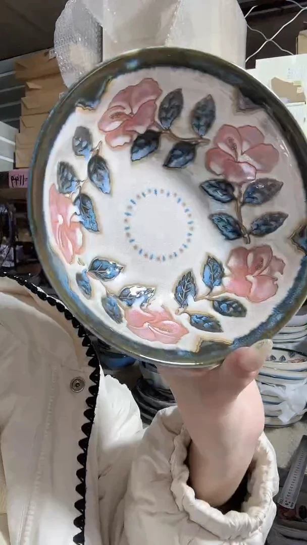陶瓷蓝赤花18.5cm面碗一个