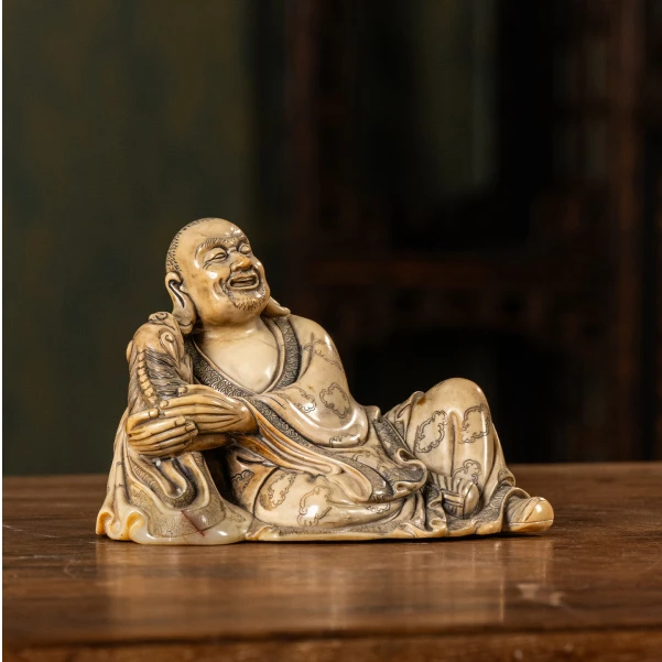 清代寿山石雕戏狮罗汉像老物件古董收藏真品罗汉佛像祝福桌面摆件