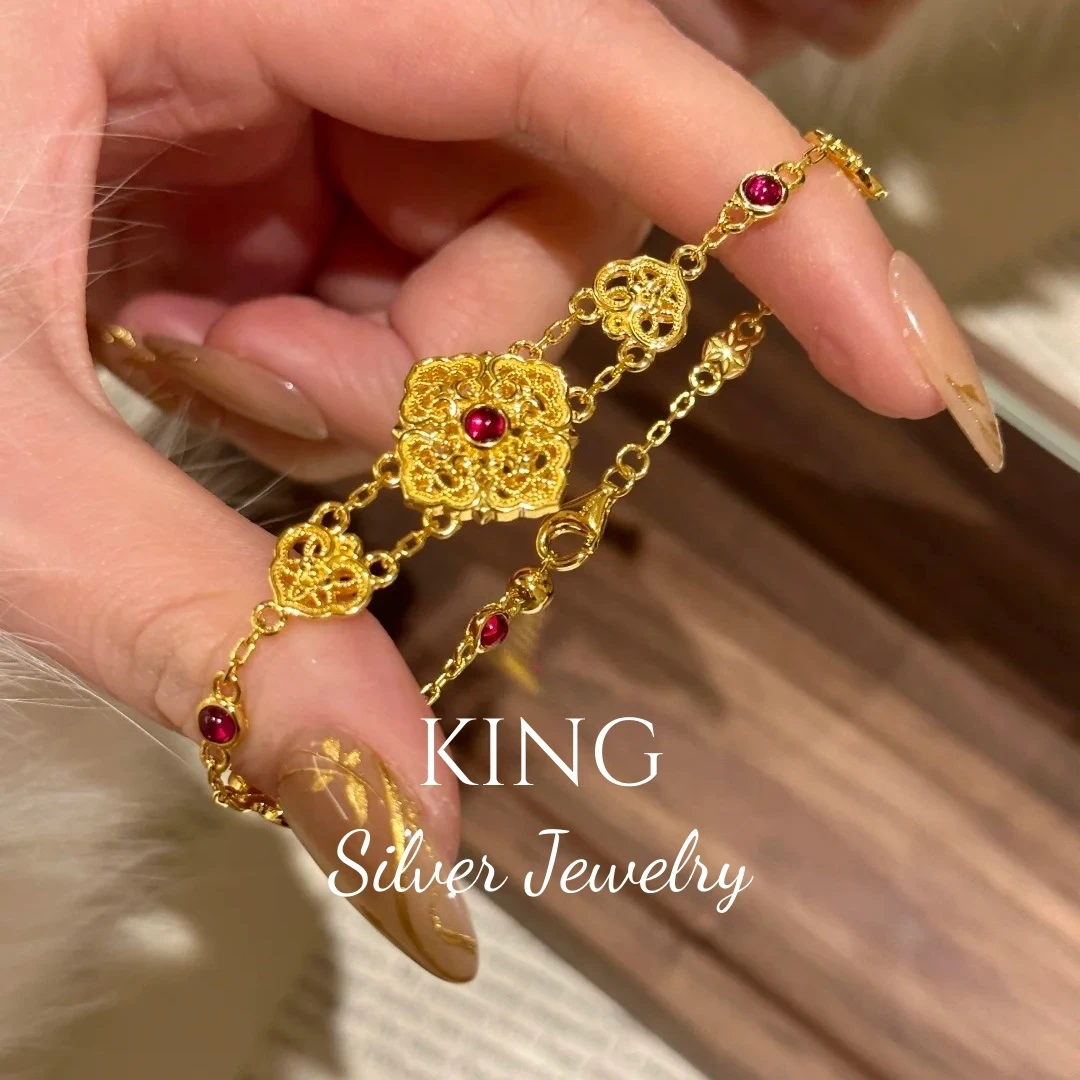 925银手链 king银饰故宫花团锦簇手链轻奢织蛇年送老婆女友闺蜜